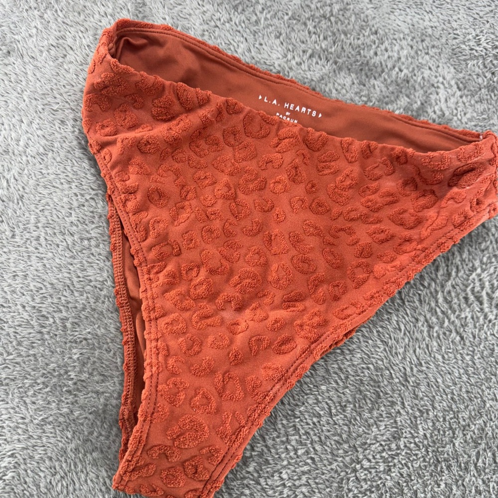LA Hearts Leopard Textured High Waisted Bikini Bottoms Orange XS